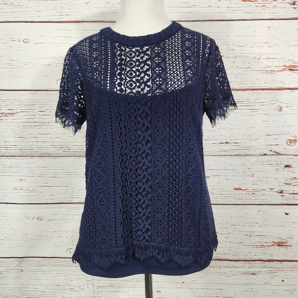 LC Lauren Conrad Tops - LC Lauren Conrad Navy Blue Lace Top Size Medium